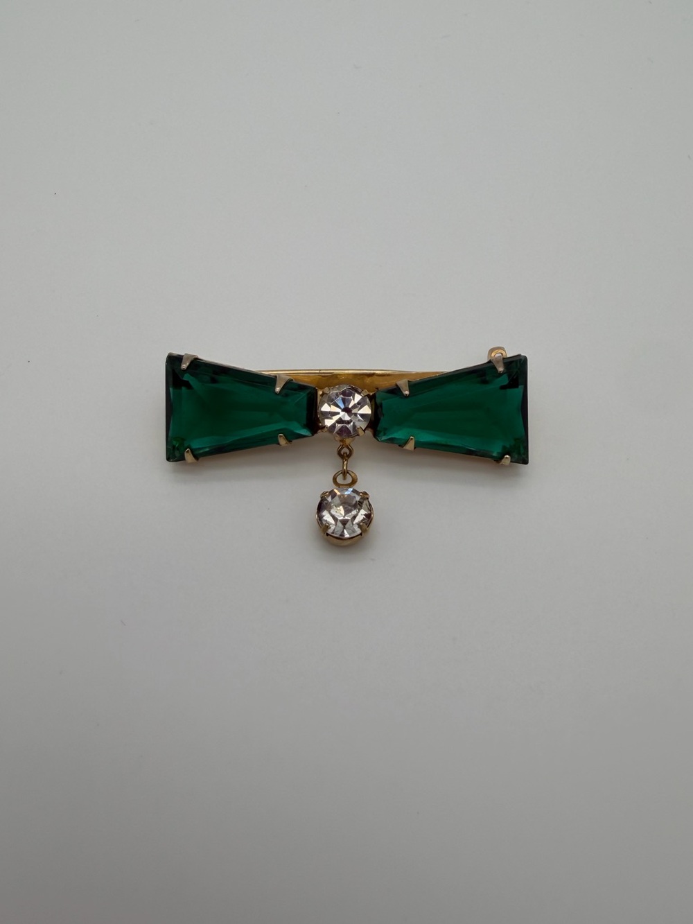 Green Crystal Bow Pendant Brooch
